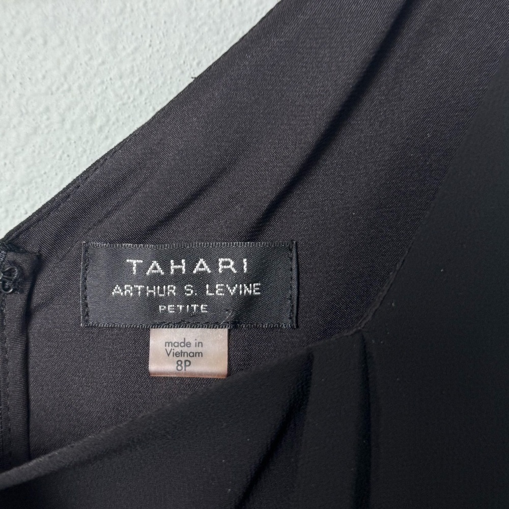 NWT Tahari ASL Black Sleeveless Openwork Chiffon Belted Bow‎ A-Line Tea Dress 8P - Picture 11 of 13